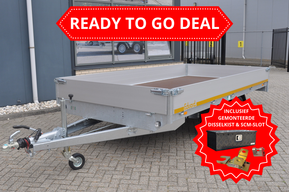 Aanhangwagendirect Ready TO GO DEAL - Eduard plateauwagen - 406x200 cm - 2700 kg bruto laadvermogen - inclusief disselkist & SCM disselslot