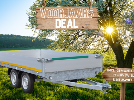 Aanhangwagendirect Voorjaars aanbieding! Plateauwagen - 310x160 cm - 750 kg bruto laadvermogen - inclusief voor gemonteerde onderdelen