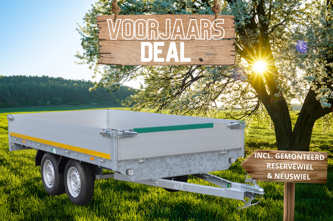 Aanhangwagendirect Voorjaars aanbieding! Plateauwagen - 310x160 cm - 750 kg bruto laadvermogen - inclusief voor gemonteerde onderdelen
