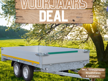 Aanhangwagendirect Voorjaars aanbieding! Plateauwagen - 310x160 cm - 750 kg bruto laadvermogen - inclusief voor gemonteerde onderdelen