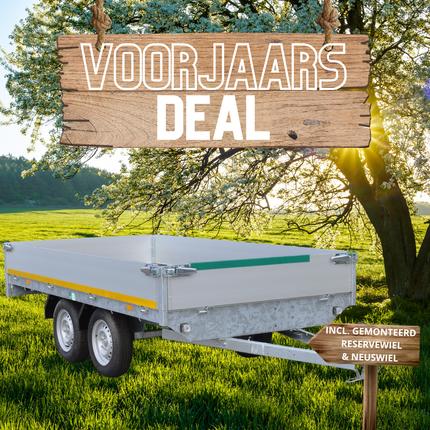 Aanhangwagendirect Voorjaars aanbieding! Plateauwagen - 310x160 cm - 750 kg bruto laadvermogen - inclusief voor gemonteerde onderdelen