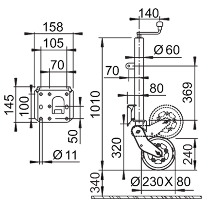 AL-KO AL-KO opklapbaar neuswiel - 60 mm - draagvermogen: 500 kg - Heavy duty - extra lang