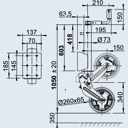 AL-KO AL-KO opklapbaar neuswiel - 73 mm - draagvermogen: 800 kg - extra sterk