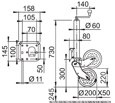 AL-KO AL-KO Opklapbaar Zwaar Neuswiel - 60 mm - draagvermogen: 500kg