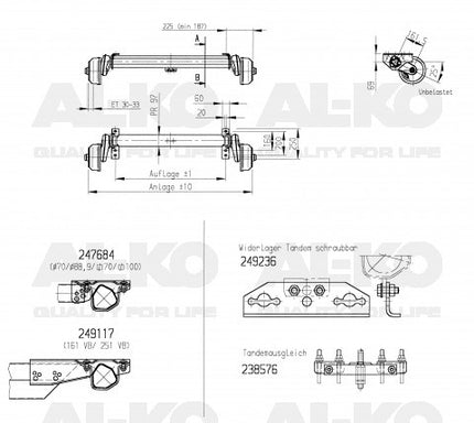 AL-KO Geremde torsie as - 1800 kg - padmaat 1400 mm - flensmaat 1900 mm - 5 gats