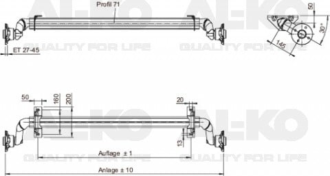 AL-KO Ongeremde torsie as - padmaat 1200 mm - flensmaat 1630 mm - 750 kg - 4x100