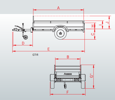 Anssems Anssems GTB 750 R bakwagen - 750 kg bruto laadvermogen - 251x126 cm laadoppervlak - geremd - inclusief reling en voorrek