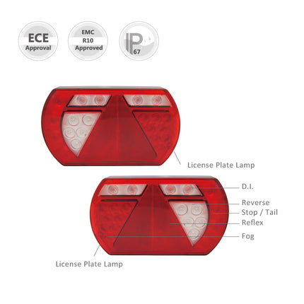 Aspock Achterlicht - Lucidity LED - links - 236x140x52 mm - Aspöck 8-polige connector - met ingebouwde weerstand