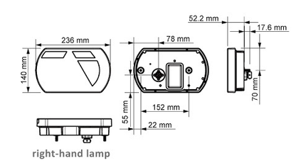 Aspock Achterlicht - Lucidity LED - rechts - 236x140x52 mm - 5-polige Aspöck connector - met ingebouwde weerstand