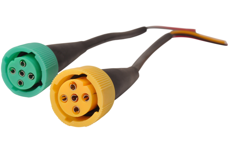 Aspock Aspock connectoren links (geel) en rechts (groen)