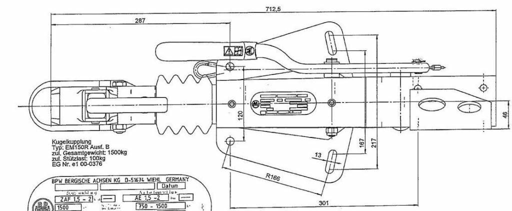 BPW BPW oplooprem aanhanger ZAF1.6-3 - 1500 kg maximaal trekvermogen - inclusief neuswielconsole aan de zijkant