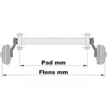 BPW Geremde torsie as - 1350 kg - padmaat 1100 mm - flensmaat 1530 mm - 5 gats