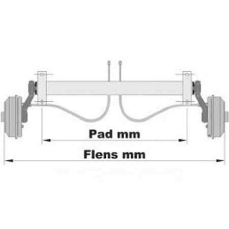 BPW Geremde torsie as - 1350 kg - padmaat 1300 mm - flensmaat 1730 mm - 5 gats