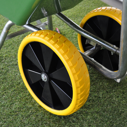 Cantonal 4.00-8 kruiwagenwiel - massief/anti-lek band en  gele kunststof velg - 150 kg maximale belasting - 20 mm asgat/naafdiameter