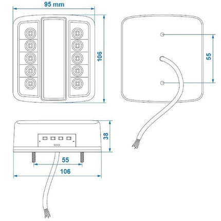 Cantonal Achterlicht - Cantonal LED - links/rechts - 4 functies - 105x98x35 mm - 5-polige connector