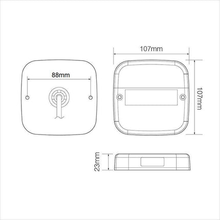 Cantonal Achterlicht - Cantonal LED - links/rechts - 5 functies - 107x107x23 mm
