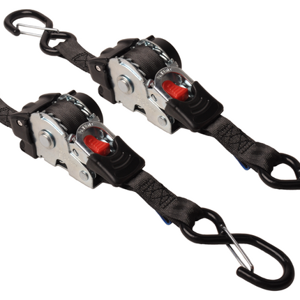 Cantonal Automatisch oprollende spanband 180x2,5 cm - met S-haken en borgveer - 600 kg - set van 2 stuks