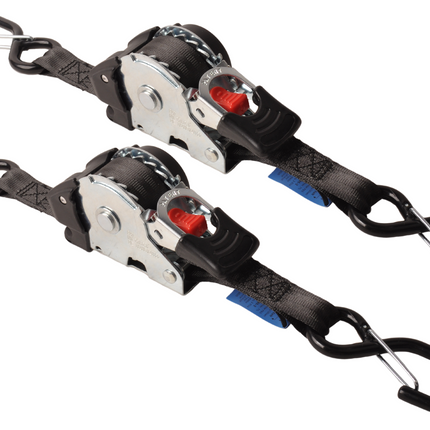 Cantonal Automatisch oprollende spanband 300x2,5 cm - met S-haken en borgveer - 600 kg - set van 2 stuks