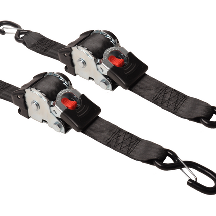 Cantonal Automatisch oprollende spanband 300x5 cm - met S-haken en borgveer - 1500 kg - set van 2 stuks