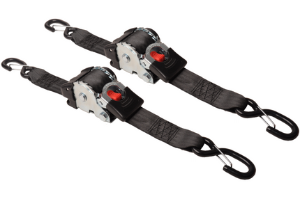 Cantonal Automatisch oprollende spanband 300x5 cm - met S-haken en borgveer - 1500 kg - set van 2 stuks
