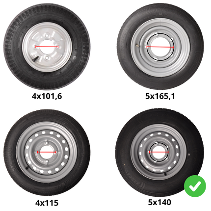 Cantonal Compleet wiel - 18x8.00-10 || 195/50B10 & 18x8.00-10 - band + velg - steekmaat 5x140 - 10PR - draagvermogen 750 kg - naafdiameter 94 mm