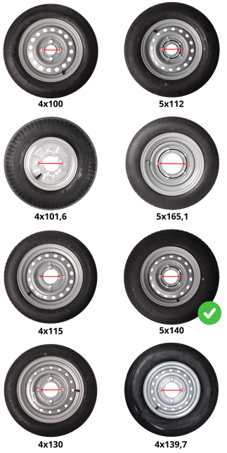 Cantonal Compleet wiel - 18x8.00-10 || 195/50B10 & 18x8.00-10 - band + velg - steekmaat 5x140 - 10PR - draagvermogen 750 kg - naafdiameter 94 mm