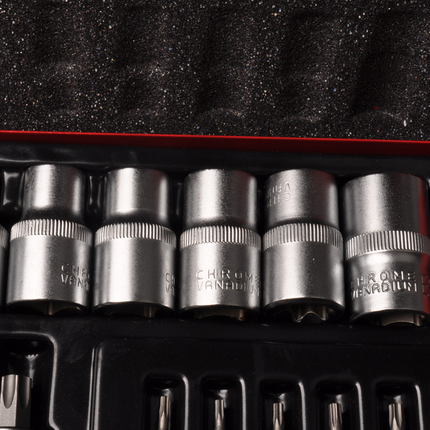 Cantonal Doppen + bitset 1/4 1/2 torx - verpakt in metalen doos - chroom vanadium kwaliteit