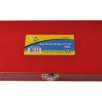 Cantonal Doppen + bitset 1/4 1/2 torx - verpakt in metalen doos - chroom vanadium kwaliteit