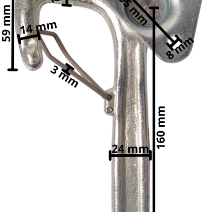 Cantonal Haaksluiting LINKS klein type 1 met veer (kleine bevestigingsplaat)
