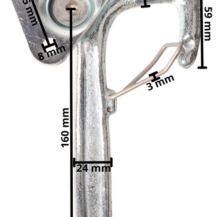 Cantonal Haaksluiting RECHTS klein type 1 met veer (kleine bevestigingsplaat)