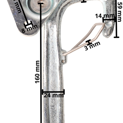 Cantonal Haaksluiting RECHTS klein type 1 met veer (kleine bevestigingsplaat)