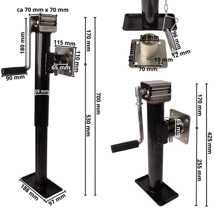 Cantonal Kantelbare en uitdraaibare steunpoot - 43-73  cm - 1000 kg - inclusief flens