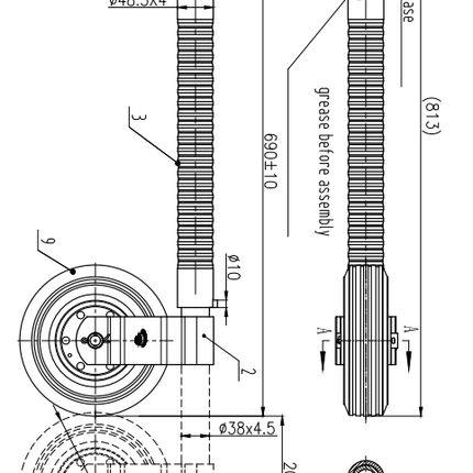 Cantonal Neuswiel - 48 mm - geribbeld - 150 kg maximaal draagvermogen - stalen velg
