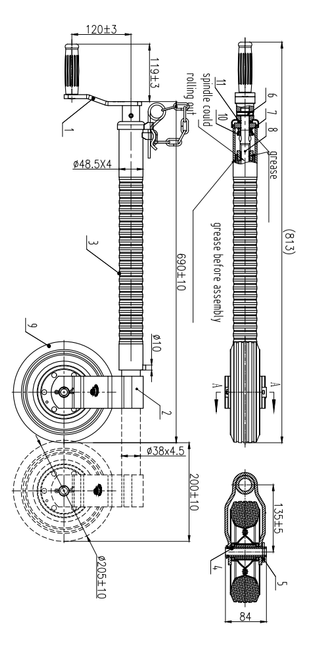 Cantonal Neuswiel - 48 mm - geribbeld - 150 kg maximaal draagvermogen - stalen velg