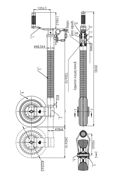 Cantonal Neuswiel - 48 mm - geribbeld - 250 kg statisch draagvermogen - stalen velg - geschikt voor IFor Williams