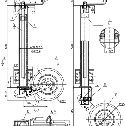 Cantonal Neuswiel - rond 60 mm - automatisch opklapbaar - extra lang