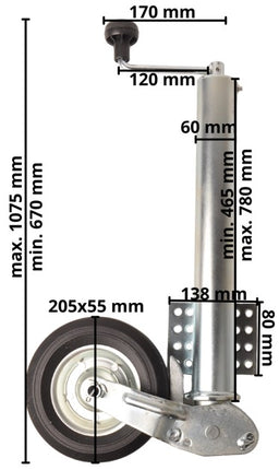 Cantonal Neuswiel voor aanhanger - 60 mm rond - draagvermogen: 250 kg - automatisch opklapbaar