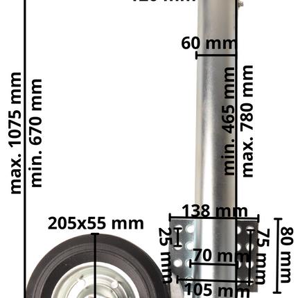 Cantonal Neuswiel voor aanhanger - 60 mm rond - draagvermogen: 250 kg - automatisch opklapbaar