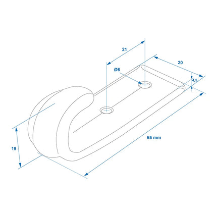 Cantonal Opschroefbare kunststof haak - 65x20 mm - 1 stuk
