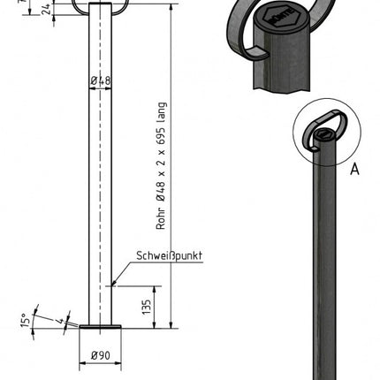 Cantonal Premium stalen steunpoot met handvat - 700 mm hoog - 48 mm buisdiameter