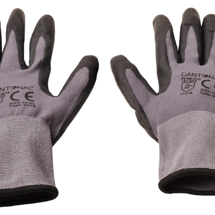 Cantonal PU werkhandschoenen set – 12 paar (24 stuks) – maat XL/10 – nylon/spandex – slijtvaste grip