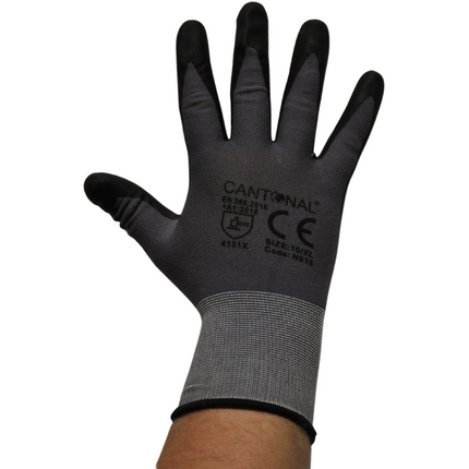 Cantonal PU werkhandschoenen set – 12 paar (24 stuks) – maat XL/10 – nylon/spandex – slijtvaste grip