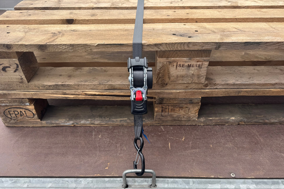 Cantonal Set van 2 automatisch oprollende spanbanden - 300x2,5 cm - breekbelasting 600 kg - incl. S-haken en borgveer