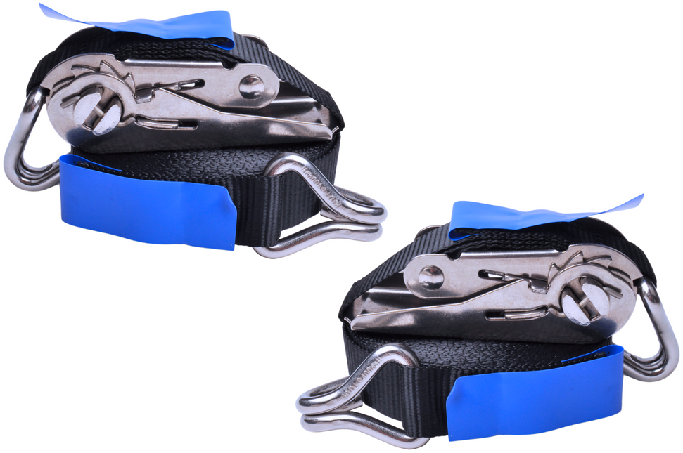 Cantonal Set van 2 spanbanden - 570x2,5 cm - zwart - breekbelasting 400 kg - incl. RVS haak en ratel