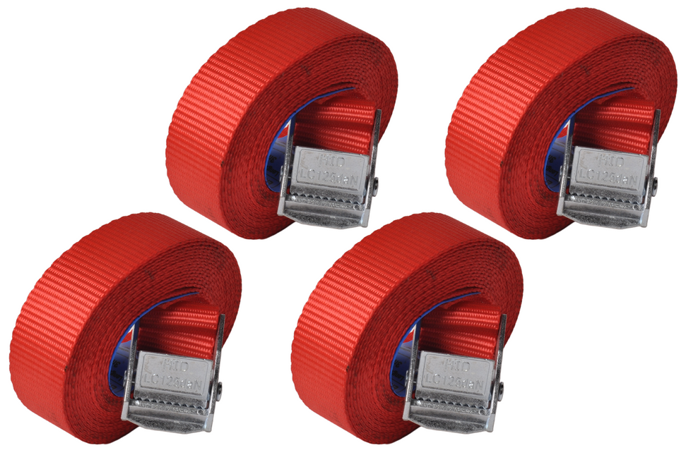 Cantonal Set van 4 sjorband - 300x2,5 cm - rood - breekbelasting 250 kg