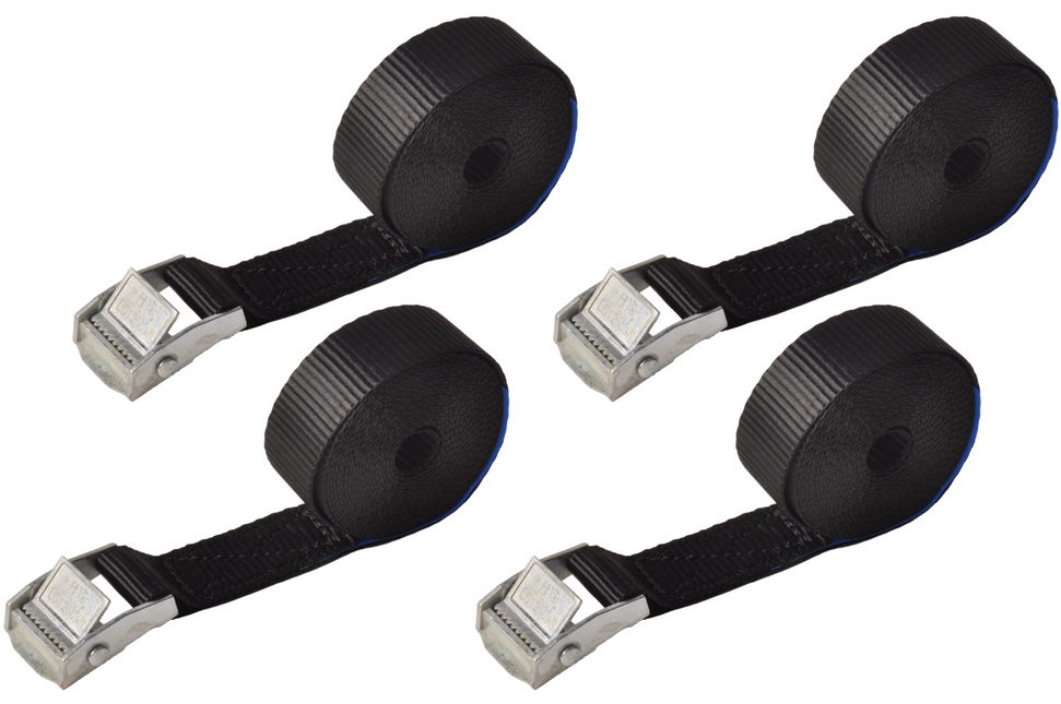 Cantonal Set van 4 sjorband - 300x2,5 cm - zwart - breekbelasting 250 kg