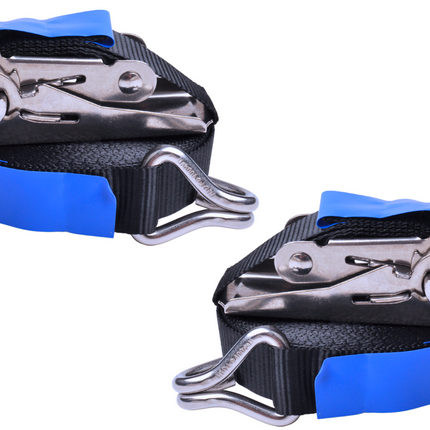 Cantonal Spanband set van 2 stuks  zwart 570x2,5 cm (400 kg) - met RVS haak en ratel