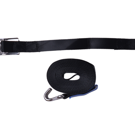 Cantonal Spanband set van 2 stuks  zwart 570x2,5 cm (400 kg) - met RVS haak en ratel