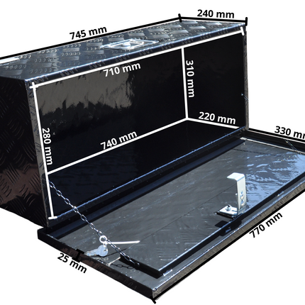 Cantonal Traanplaat aluminium disselkist/gereedschapkist/disselbak 765x330x245 mm -  inclusief geïntegreerd slot - 2,5 mm dik materiaal