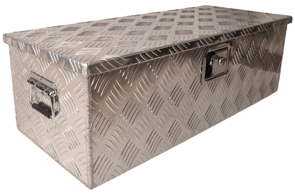 Cantonal Traanplaat aluminium disselkist/gereedschapkist/disselbak met handvaten 765x330x245 mm -  inclusief geïntegreerd slot - 2,5 mm dik materiaal